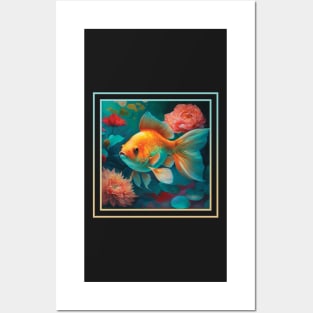 Gullible Goldfish Vibrant Tropical Flower Digital Oil Painting Portrait Posters and Art